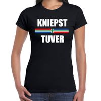 Gronings dialect shirt Kniepst tuver met Groningse vlag zwart voor dames 2XL  -