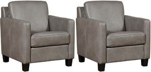 Set van 2 Grijze leren landelijke fauteuils Smart - poot hout zwart - Granada leer Steel (grijs leer)