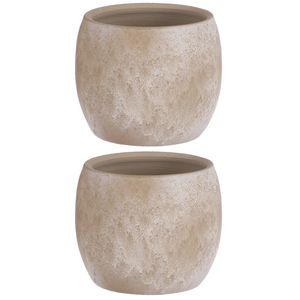 2x stuks bloempot in het mat cream stone keramiek voor kamerplant H12 x D14 cm