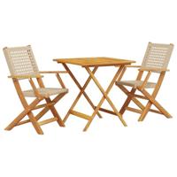 vidaXL 3-delige Bistroset poly rattan en massief hout beige, loungeset, tuin, buiten, terrasset
