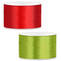 Sierlinten/cadeaulinten/satijnen linten - Set 2x stuks - rood en groen - 38 mm x 25 meter