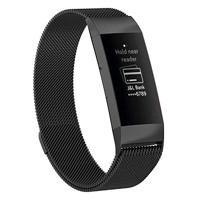 By Qubix - Compatible met Fitbit Charge 3 - Fitbit Charge 4 milanese bandje - Maat: Large - zwart - Compatible fitbit bandje