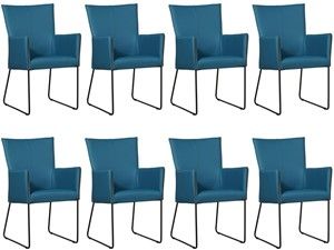 Set van 8 Blauwe leren industriële eetkamerstoelen Mate - Toledo Leer Turquoise (blauw leer)