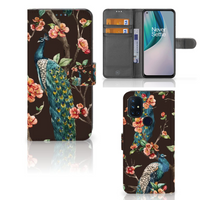 OnePlus Nord N10 Telefoonhoesje met Pasjes Pauw met Bloemen - thumbnail