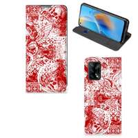 Mobiel BookCase OPPO A74 4G Angel Skull Rood