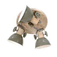 Steinhauer Industriële plafondlamp Gearwood 3-lichts retro groen met hout 3063G