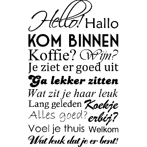 Hello Hallo kom binnen - Muursticker