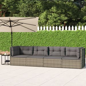 4-delige Loungeset met kussens poly rattan grijs