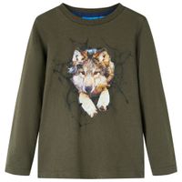 Kindershirt met lange mouwen wolvenprint 128 kakikleurig - thumbnail