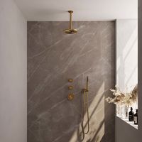 Regendoucheset Inbouw Brauer Gold Edition Thermostatisch 20 cm met Plafondarm en Handdouche Staaf Losse Stopkranen Geborsteld Goud Brauer