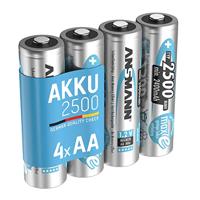ANSMANN Accu AA 2.500 mAh NiMH 1,2 V (4 stuks) - oplaadbare penlitebatterijen AA, maxE geringe zelfontlading voor jarenlang gebruik