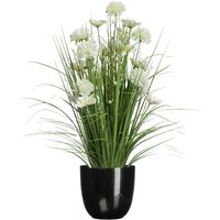 Kunstbloemen boeket wit - in pot zwart - keramiek - H70 cm