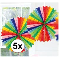 5x Honeycomb waaiers multi color 45 cm   - - thumbnail