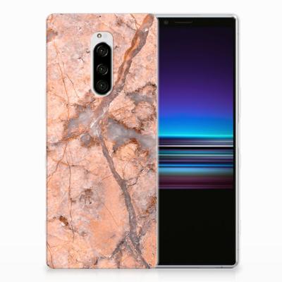 Sony Xperia 1 TPU Siliconen Hoesje Marmer Oranje Sony Xperia 1 TPU Siliconen Hoesje Marmer Oranje