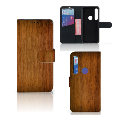 Motorola Moto G8 Plus Book Style Case Donker Hout Motorola Moto G8 Plus Book Style Case Donker Hout