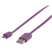 Micro USB kabel plat (paars 1m) voor o.a. smartphones - thumbnail