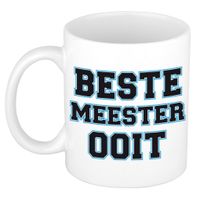 Beste meester ooit kado mok / beker wit met blauw - verjaardagscadeau