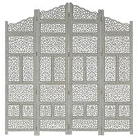 vidaXL Kamerscherm 4 Panelen Handgesneden Kamerverdeler Kamer Scherm Verdeler Scheidingswand Kamerafscheiding Kamerscheiding Mangohout Grijs