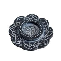 Zwarte Gorara Steen Wierookhouder met Lotus Design - Sarana - thumbnail