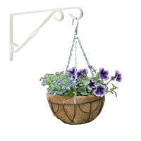 Hanging basket 30 cm met klassieke muurhaak wit en kokos inlegvel - metaal - hangmand set - thumbnail