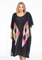 Yoek Kaftan met rechthoeken COLOUR BLOCK | Zwart | Maat size 2