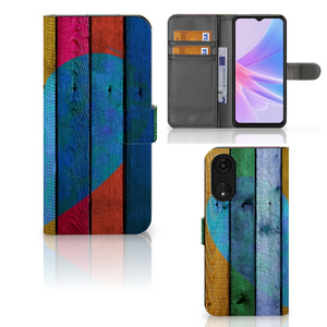 OPPO A78 5G | A58 5G Book Style Case Wood Heart - Cadeau voor je Vriend