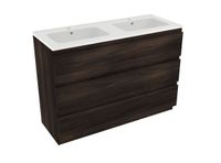 Linie Lado staand badkamermeubel 120 x 46 cm donkere notenhout met Vano dubbele wastafel in mat composiet marmer