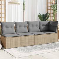 Tuinbank 4-zits met kussens poly rattan beige - thumbnail