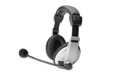 DIGITUS Gesloten Stereo Multimedia Headset - instelbare microfoon - geïntegreerde volumeregeling - 2x 3,5mm jack - 1,8m kabellengte - zwart/grijs