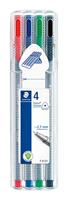 Staedtler 334 Triplus Fineliner Superfijne puntenpennen, 0,3 mm, diverse kleuren, 4 stuks