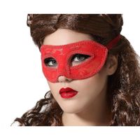 Verkleed oogmasker - rood - kant patroon - volwassenen - Halloween/gemaskerd bal - thumbnail