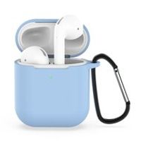 AirPods siliconen hoesje voor AirPods 1/2 - licht blauw + handige clip - thumbnail