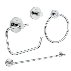 GROHE Essentials accessoireset 4-delig met handdoekring, handdoekhouder, handdoekhaak en toiletrolhouder zonder klep chroom 0438130/0438131/0438129/0438143/