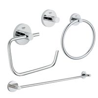 GROHE Essentials accessoireset 4-delig met handdoekring, handdoekhouder, handdoekhaak en toiletrolhouder zonder klep chroom 0438130/0438131/0438129/0438143/ - thumbnail