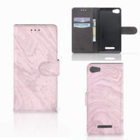 Wiko Lenny 2 Bookcase Marble Pink - Origineel Cadeau Vriendin