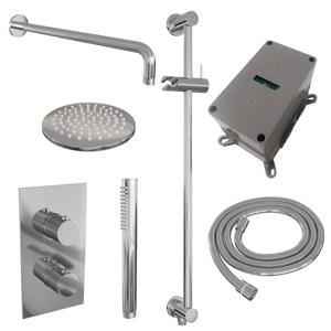 Regendoucheset Inbouw Brauer Chrome Carving Thermostatisch 20cm 3-Weg Omstelling Gebogen Wandarm Glijstang en Staaf Handdouche Chroom