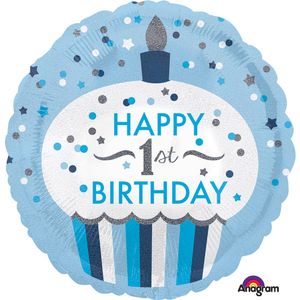 Folieballon 1 Jaar Cupcake Blauw Rond (43cm)