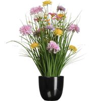 Kunstbloemen boeket lila paars - in pot zwart - keramiek - H70 cm - thumbnail