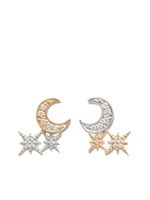 Sydney Evan puces d'oreilles Moon and Star en or 14ct ornées de diamants - Argent