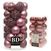 Kerstversiering kunststof kerstballen oud roze 4-6 cm pakket van 53x stuks