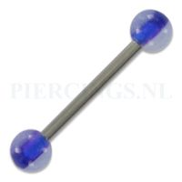 Tongpiercing acryl wit bruis blauwe streep 5 mm