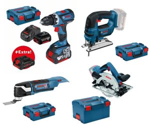 Bosch Blauw 18v Toolkit Hout 1 - GSR 18V-60 C Accuschroefboormachine + GST 18 V-LI B + GKS 18 V-57 G + GOP 18 V-28 - 3 accu&apos;s - 0615990G1P