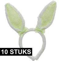 10x Wit/groene konijn/haas oren verkleed diademen kids/volwassen - thumbnail