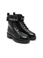 TWINSET Kids bottines en cuir à bande logo - Noir