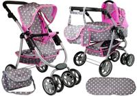 Viking Choice  Poppenwagen 2in1 met tas - Grijs met roze