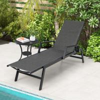 Buiten Rotan Chaise Longue Geweven PE Rieten Ligstoel met Armleuningen en 5-Positie Rugleuning Patio Ligstoel voor Veranda Terras - thumbnail