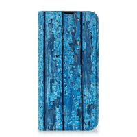 iPhone 14 Book Wallet Case Wood Blue