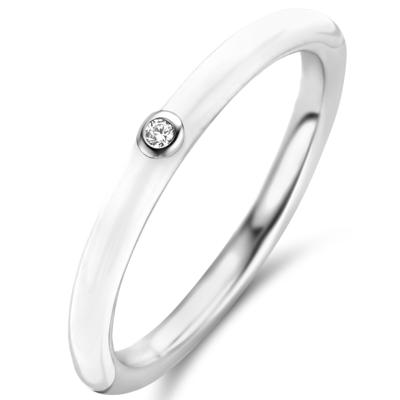 TI SENTO-Milano 12225WA Ring zilver-emaille-zirconia zilverkleurig-wit 2 mm TI SENTO-Milano 12225WA Ring zilver-emaille-zirconia zilverkleurig-wit 2 mm