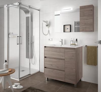 Muebles Rise asymmetrisch staand badmeubel 85cm donker eiken links Muebles Rise asymmetrisch staand badmeubel 85cm donker eiken links