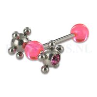 Tongpiercing chirurgisch staal met tickler roze - thumbnail